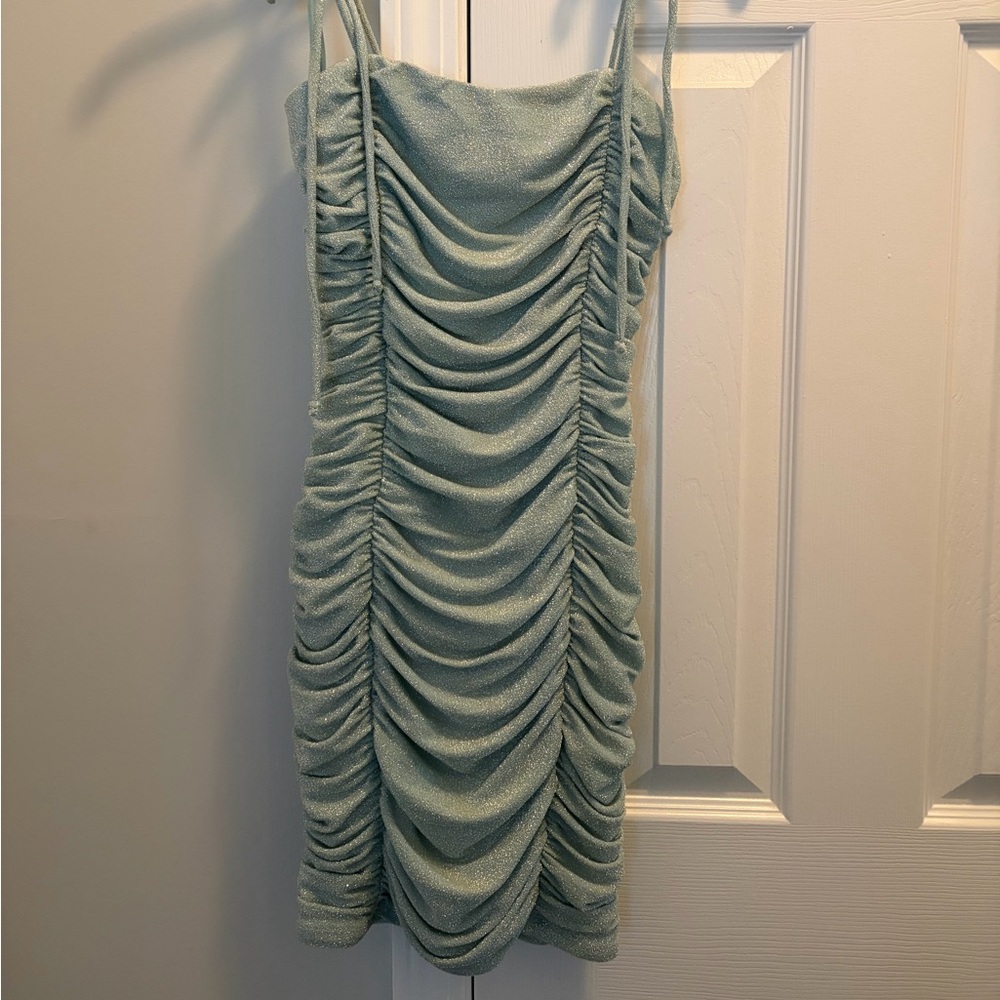Jump Sage Ruched Slip Mini Dress with Tie Straps